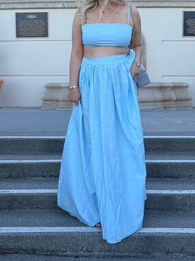 Light Blue Women's Maxi Skirt Set - Elegant Summer Style